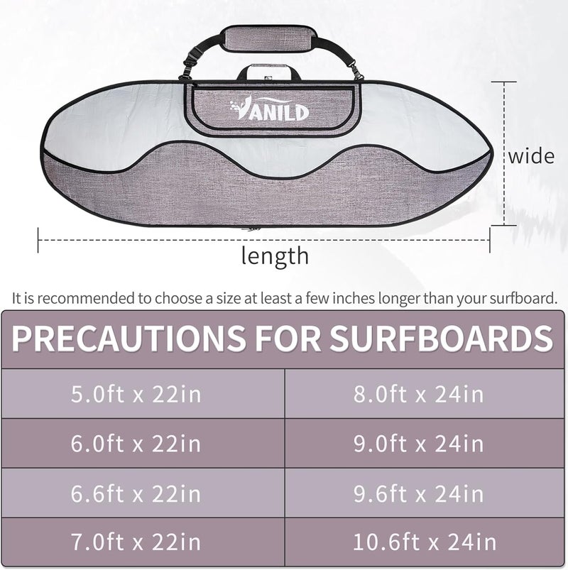ANILD Surfboard Longboard Storage Bag Travel Daylight Bag with Shoulder Strap for Size 5'0, 6'0, 6'6, 7'0, 8'0, 9'0, 9'6, 10'6 - Image 2